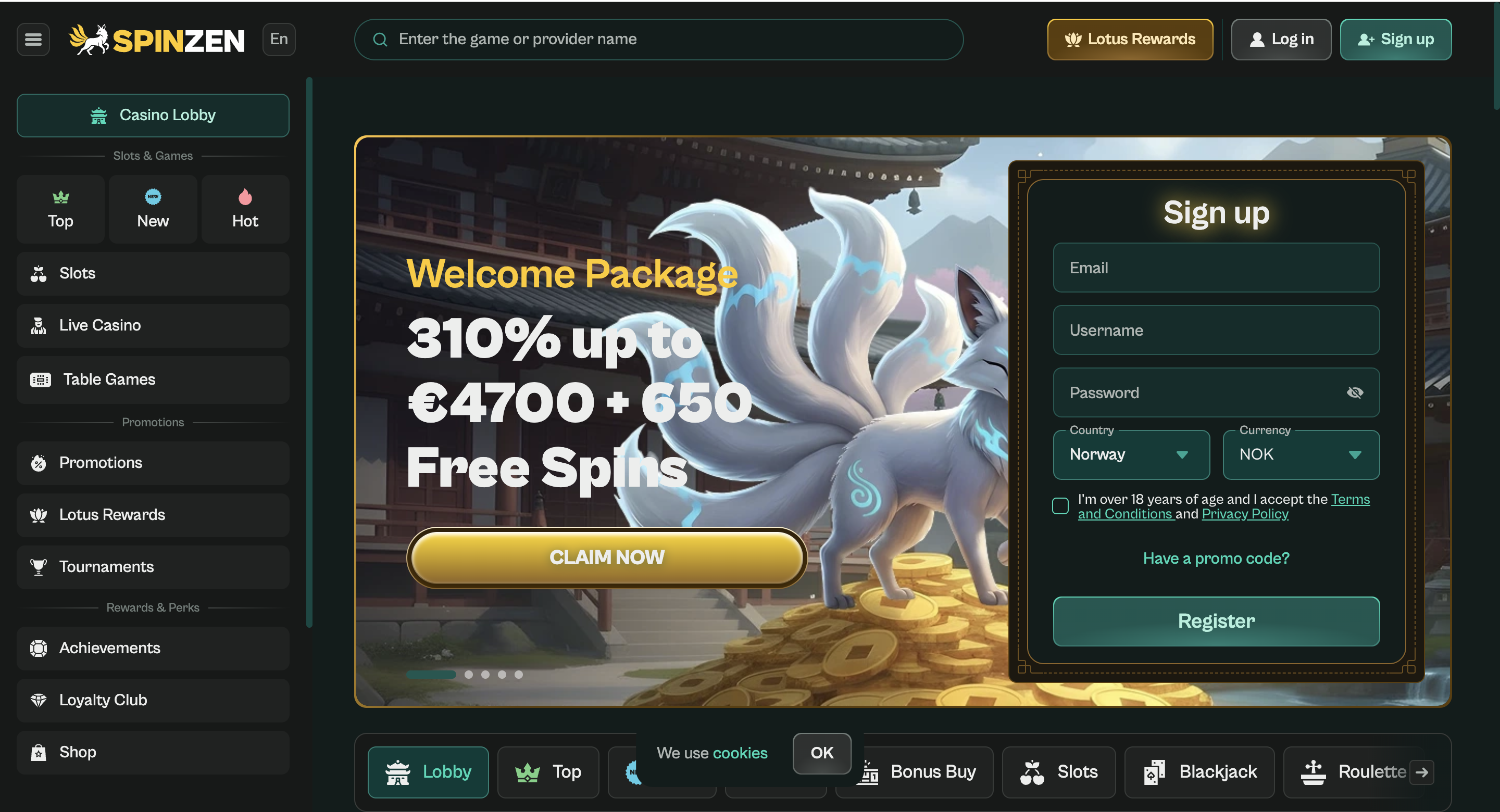 Skjermbilde av Spinzen Casino